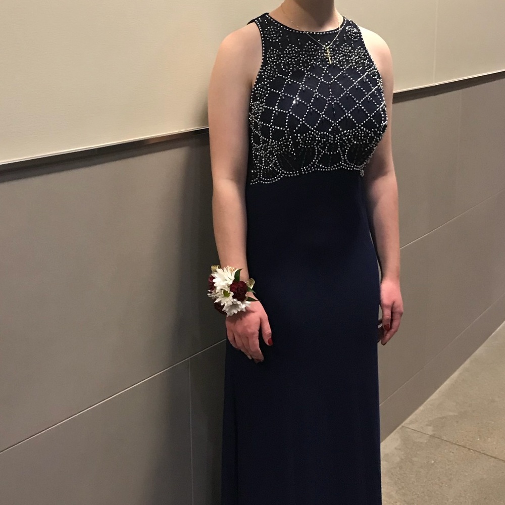 Beaded blue long Prom Dress